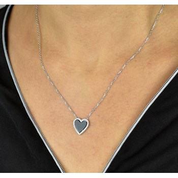 Collier coeur d'Agate serti d'oxydes de zirconium Argent 925 Rhodié