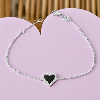 Bracelet coeur d'Agate serti d'oxydes de zirconium Argent 925 Rhodié