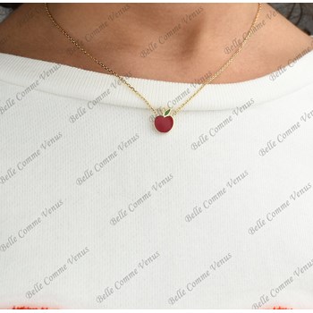 Collier pomme émail coloré rouge et vert Plaqué OR 750 3 microns