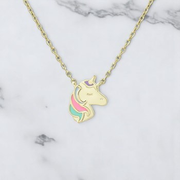 Collier tête de licorne émail coloré Plaqué OR 750 3 microns