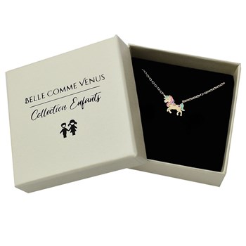 Collier licorne émail coloré Plaqué OR 750 3 microns