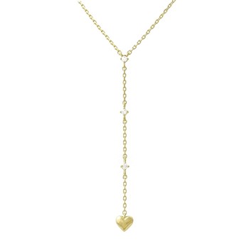 Tie necklace Y shape heart zirconium oxide GOLD plated 750 3 microns