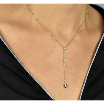 Tie necklace Y shape heart zirconium oxide GOLD plated 750 3 microns