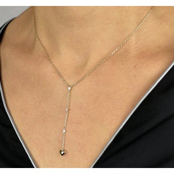 Tie necklace Y shape heart zirconium oxide GOLD plated 750 3 microns