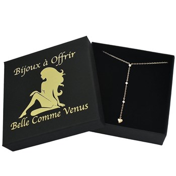 Tie necklace Y shape heart zirconium oxide GOLD plated 750 3 microns