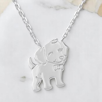 Collier petit chien souriant Argent 925 Rhodié