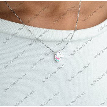 Collier tête de licorne émail coloré Argent 925 Rhodié