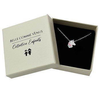 Collier tête de licorne émail coloré Argent 925 Rhodié