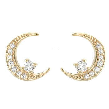 Crescent moon and zirconium oxide earrings Gold-plated 750 3 microns