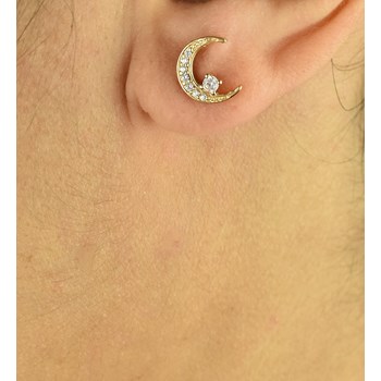 Crescent moon and zirconium oxide earrings Gold-plated 750 3 microns