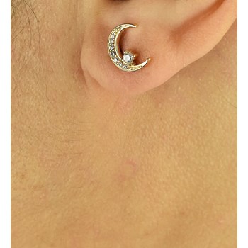 Crescent moon and zirconium oxide earrings Gold-plated 750 3 microns