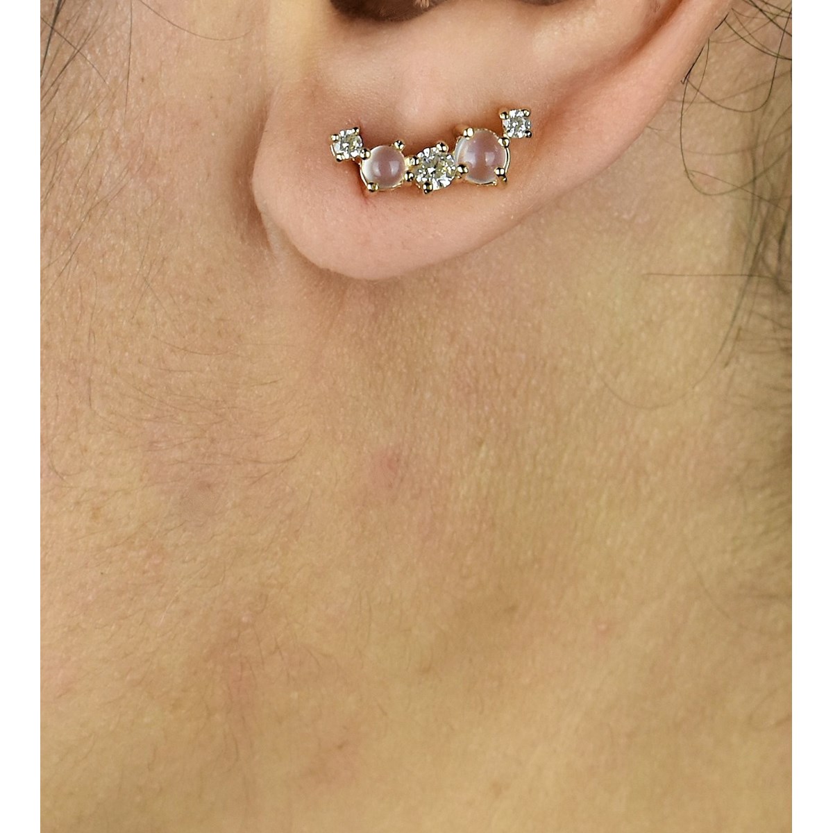 Boucles d'oreilles grimpantes contour de lobe pierres de lune et oxydes de zirconium Plaqué OR 750 3 microns - vue 2