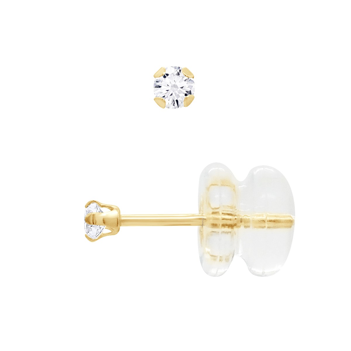 Boucles D'Oreilles Puces - Or Jaune - Ornées d'Oxydes de Zirconium 2 mm serti Griffe
