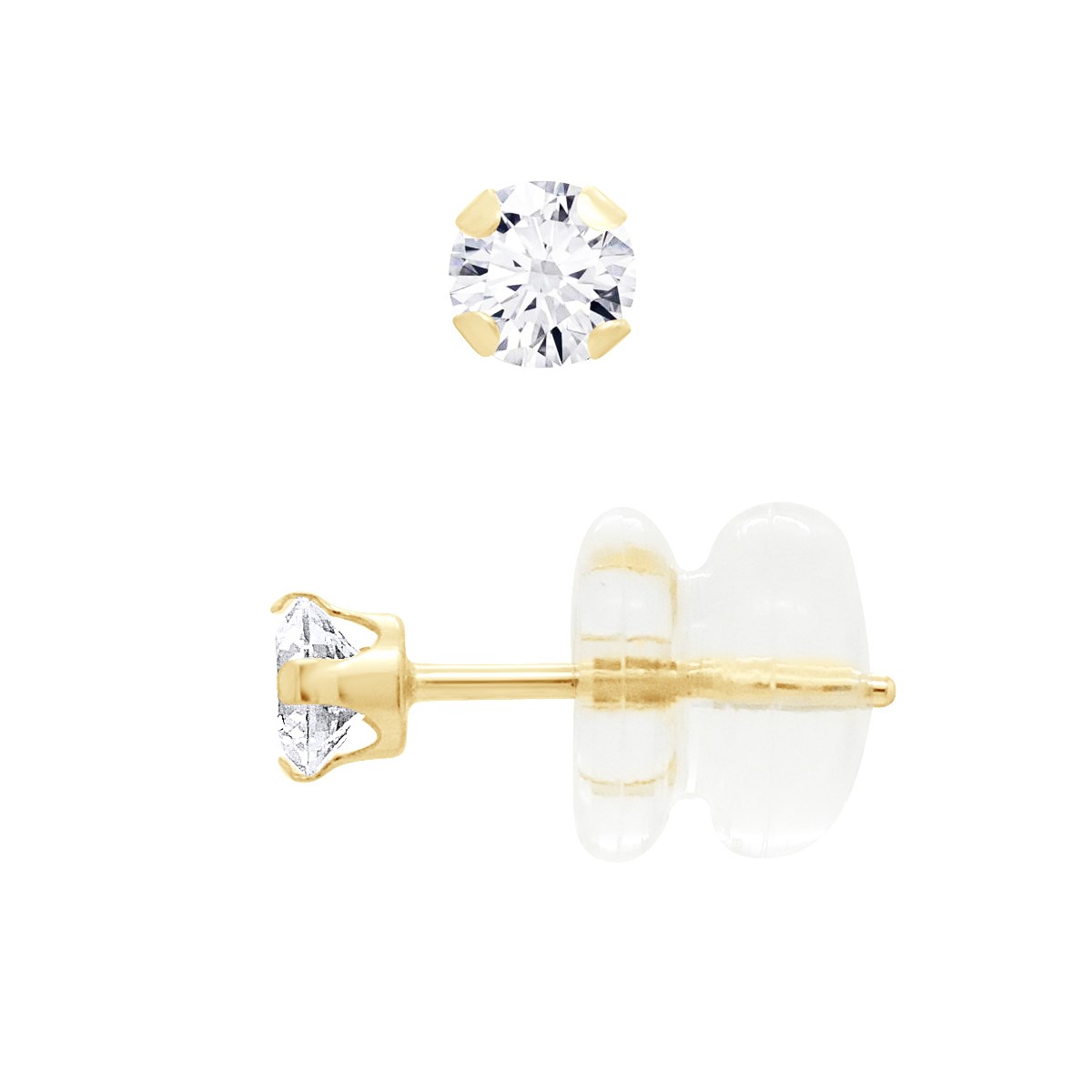Boucles D'Oreilles Puces - Or Jaune - Ornées d'Oxydes de Zirconium 3 mm serti Griffe