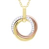 Collier Trois Ors - Ornées d'un Pendentif 3 anneaux - Fidélité, Amour et Éternité serti d' Oxydes de Zirconium - vue V1
