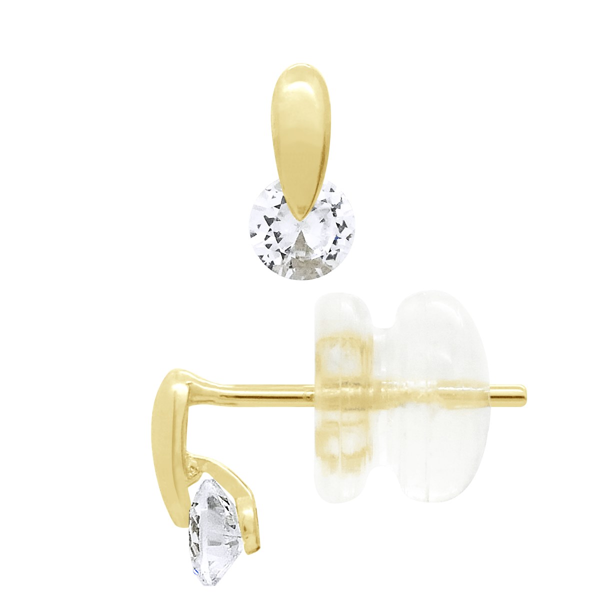 Boucles d'Oreilles Fantaisie - Orné d'un Oxyde de Zirconiums - Or Jaune