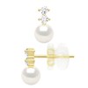 Boucles D'Oreilles Fantaisies Serti de 4 Oxydes de Zirconium - véritables Perles De Culture d'Eau Douce Rondes - Or Jaune - vue V1