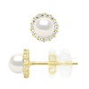Boucles D'Oreilles Puces - véritables Perles De Culture d'Eau Douce Rondes 4 mm entourage en Oxydes de Zirconium - Or Jaune - vue V1