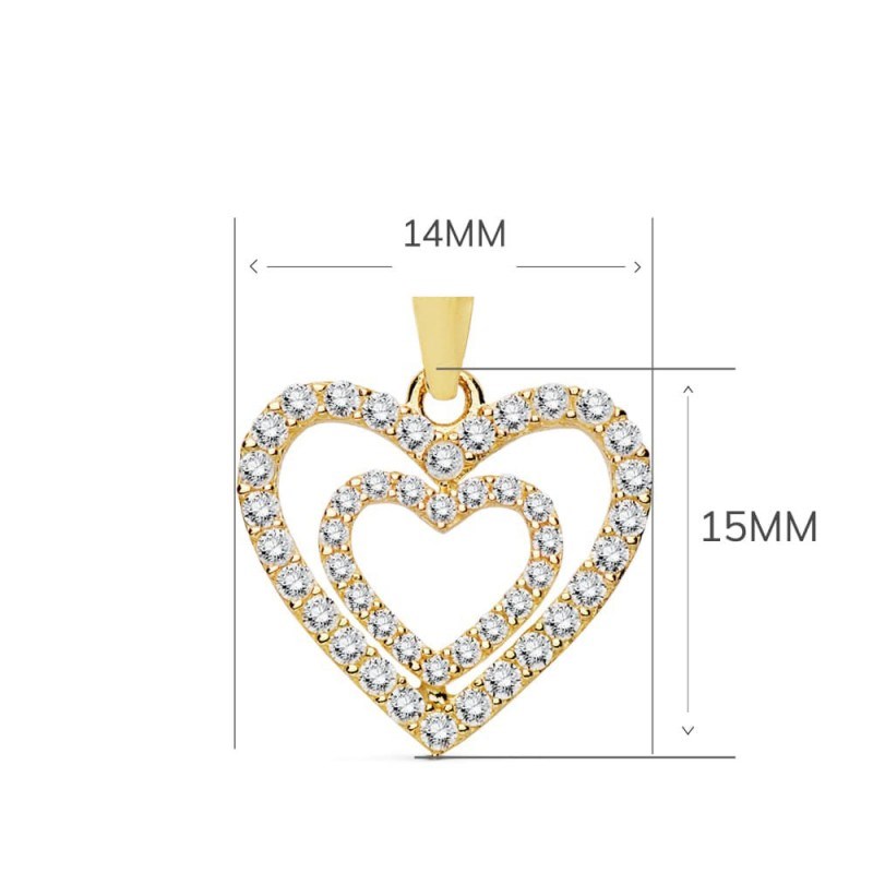 Collier - Pendentif Or 18 Carats 750/000 Jaune  - Coeur Double - Chaine Dorée - vue 2