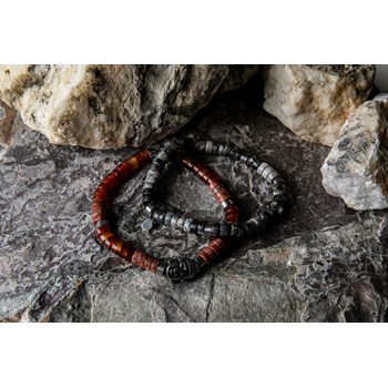 Bracelet Perles Heishi Pierres Naturelles Agate Rouge Jaspe Sésame Bouddha Acier