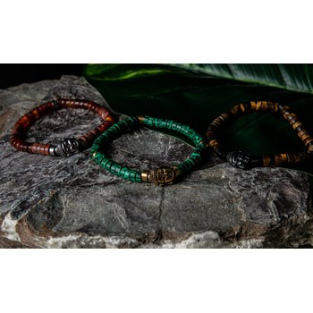 Bracelet Perles Heishi Pierres Naturelles Agate Rouge Jaspe Sésame Bouddha Acier