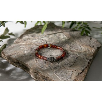 Bracelet Perles Heishi Pierres Naturelles Agate Rouge Jaspe Sésame Bouddha Acier