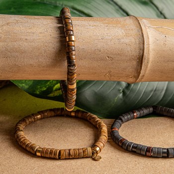 Bracelet Perles Heishi Jaspe Bois Serpeggiante