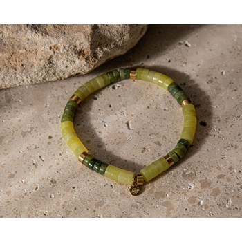 Bracelet Perles Heishi En Jaspe Jaune Et Jaspe Vert
