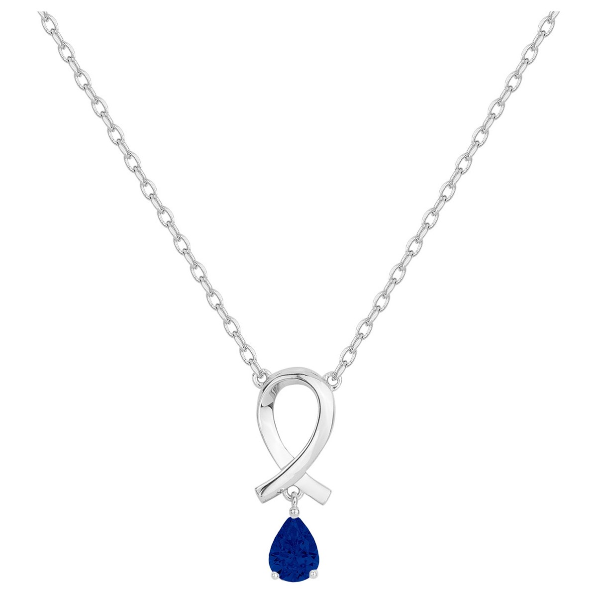 Collier mono-motif en Argent avec oxyde de zirconium bleu saphir