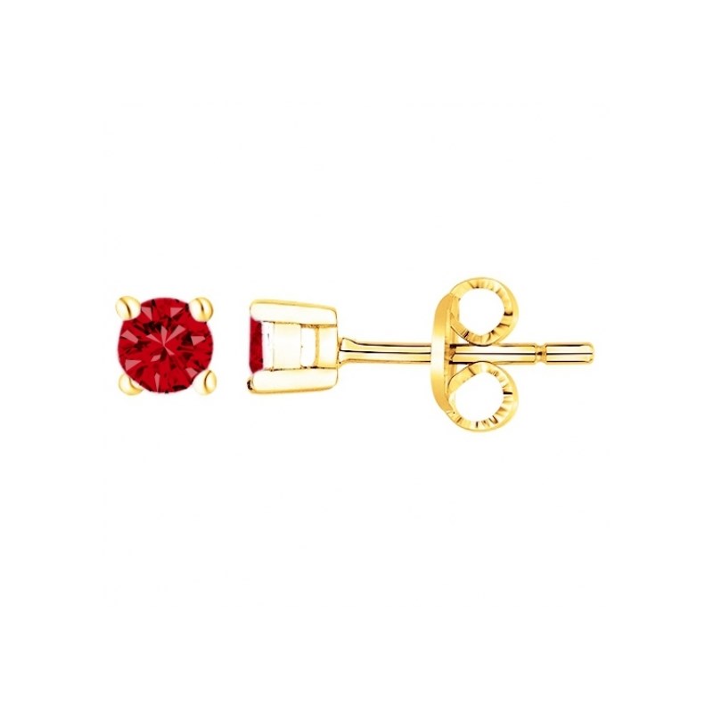 Boucles d'oreilles clous en Plaqué Or avec oxyde de zirconium rouge rubis