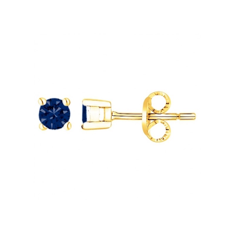 Boucles d'oreilles clous en Plaqué Or avec oxyde de zirconium bleu saphir