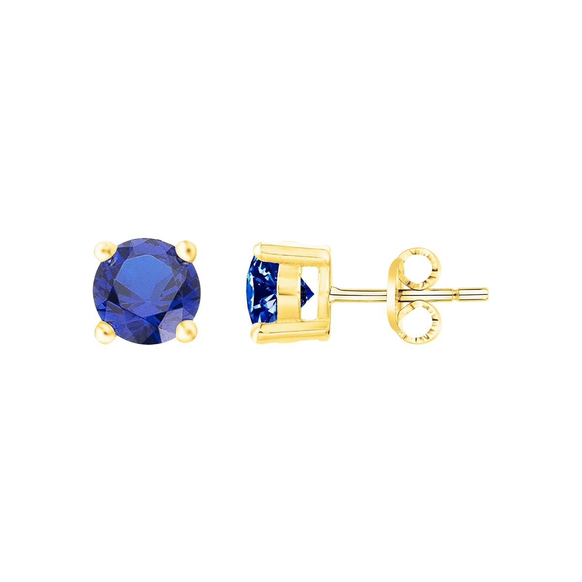 Boucles d'oreilles clous en Plaqué Or avec oxyde de zirconium bleu saphir