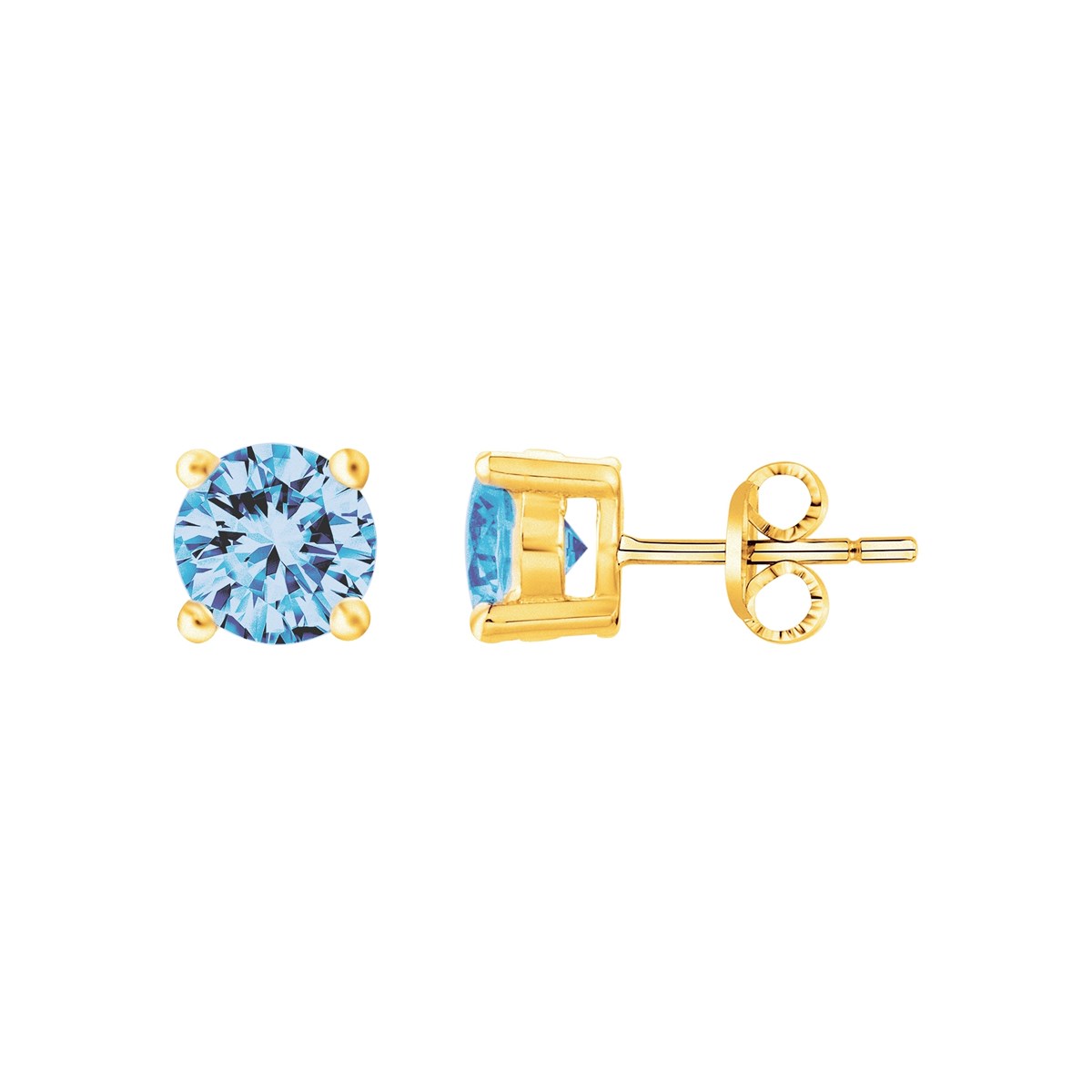 Boucles d'oreilles clous en Plaqué Or avec oxyde de zirconium bleu topaze
