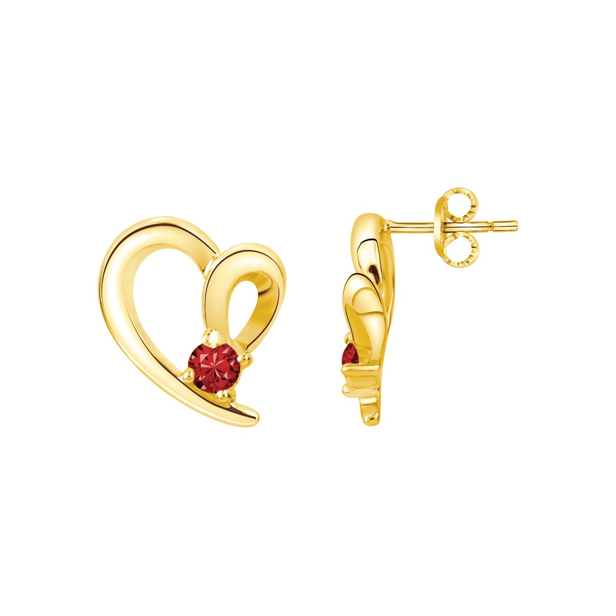 Boucles d'oreilles clous en Plaqué Or avec oxyde de zirconium rouge rubis
