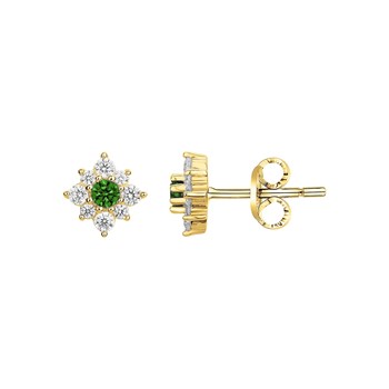 Boucles d'oreilles clous en Plaqué Or avec oxyde de zirconium vert emeraude
