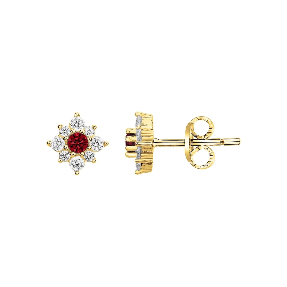 Boucles d'oreilles clous en Plaqué Or avec oxyde de zirconium rouge rubis