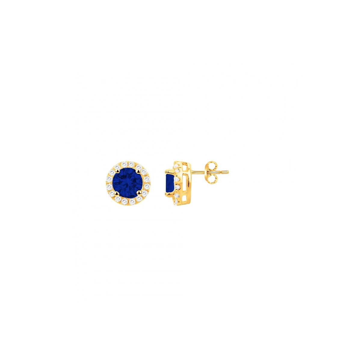Boucles d'oreilles puces en Plaqué Or avec oxyde de zirconium bleu saphir