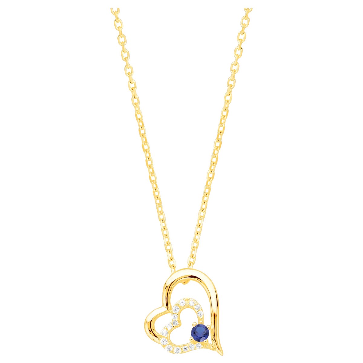 Collier mono-motif en Plaqué Or avec oxyde de zirconium bleu saphir