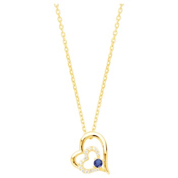Collier mono-motif en Plaqué Or avec oxyde de zirconium bleu saphir