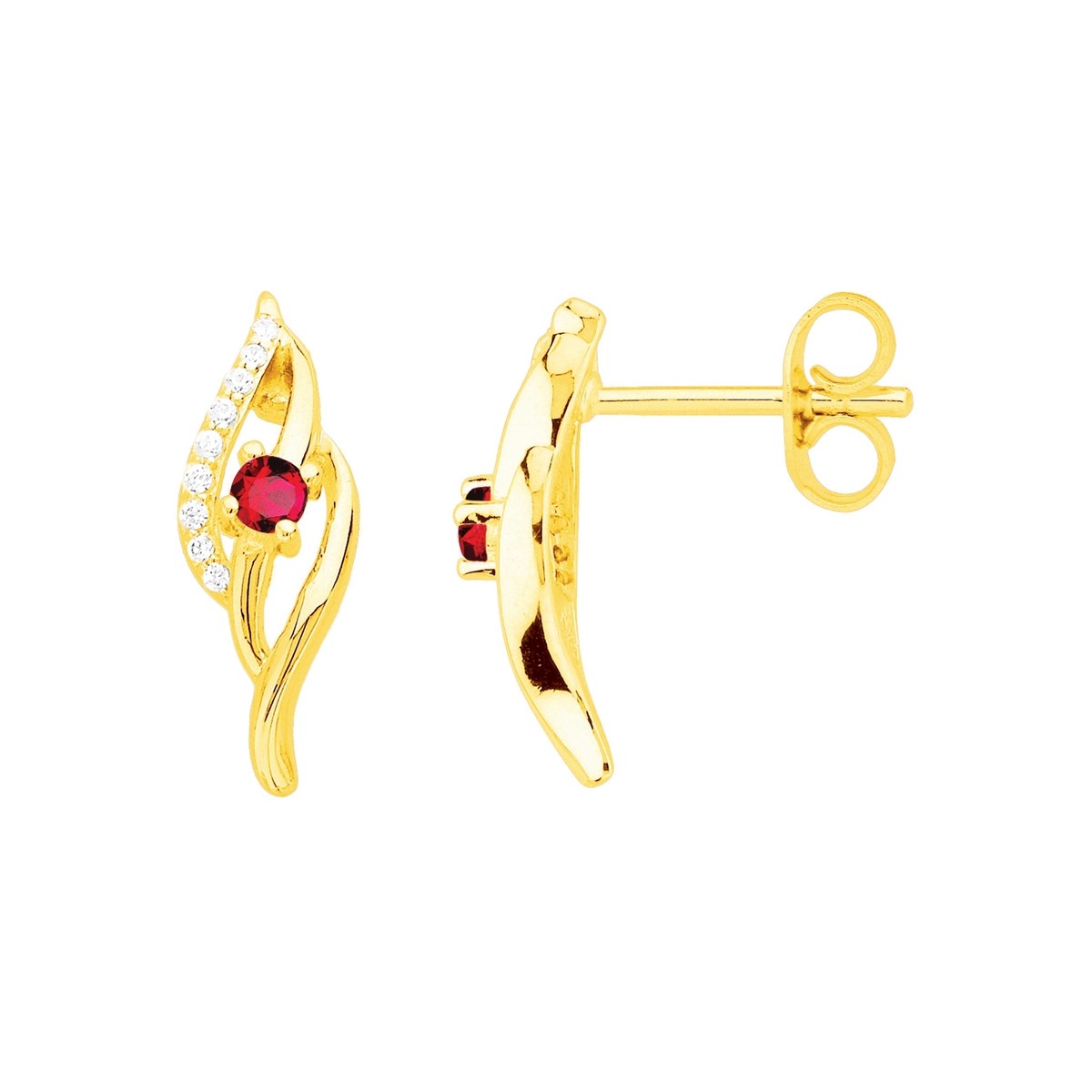 Boucles d'oreilles clous en Plaqué Or avec oxyde de zirconium rouge rubis