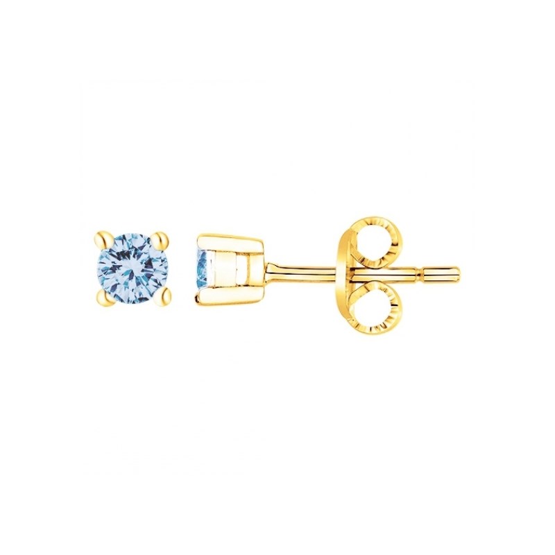Boucles d'oreilles clous en Plaqué Or avec oxyde de zirconium bleu topaze