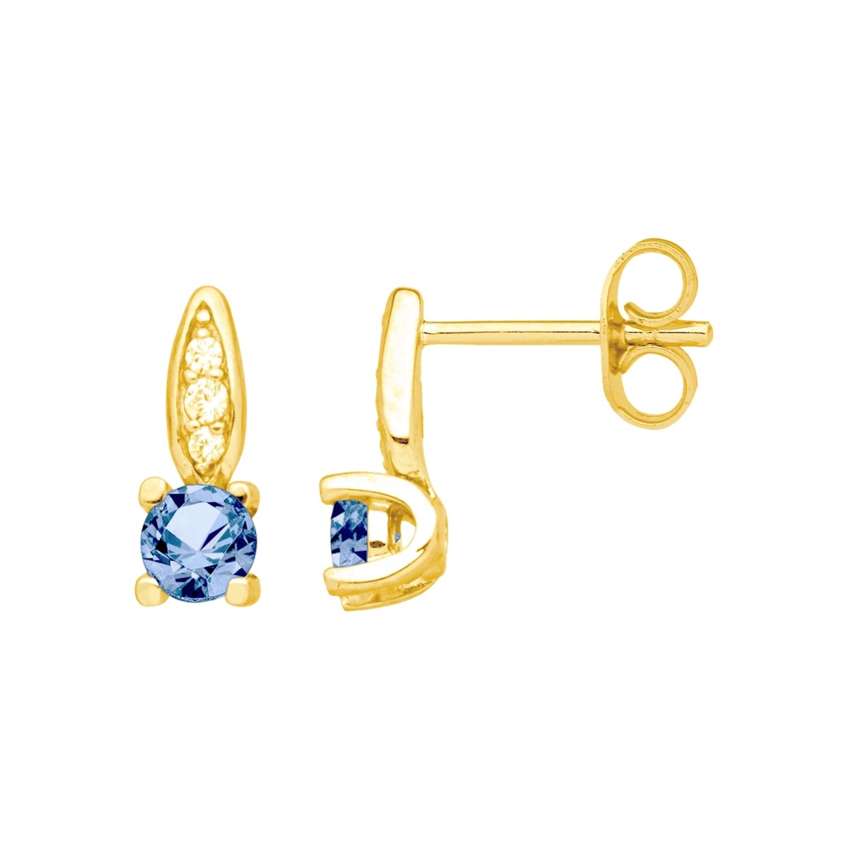 Boucles d'oreilles clous en Plaqué Or avec oxyde de zirconium bleu topaze