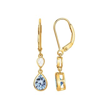 Boucles d'oreilles dormeuses en Plaqué Or avec spinelle bleu topaze