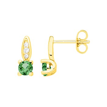 Boucles d'oreilles clous en Plaqué Or avec oxyde de zirconium vert emeraude
