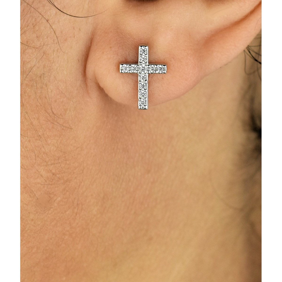 Boucles d'oreilles croix sertie d'oxydes de zirconium Argent 925 Rhodié - vue 2