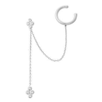Clip d'oreille earcuff double chaînettes oxydes de zirconium pendants Argent 925 Rhodié