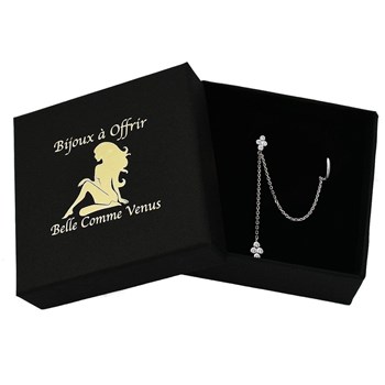 Clip d'oreille earcuff double chaînettes oxydes de zirconium pendants Argent 925 Rhodié