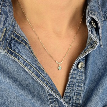 Amazonite drop necklace natural stone and zirconium oxides Gold-plated 750 3 microns