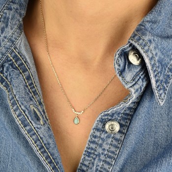 Amazonite drop necklace natural stone and zirconium oxides Gold-plated 750 3 microns