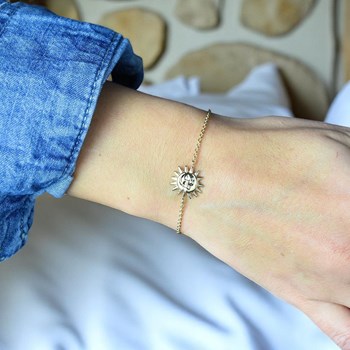 Bracelet soleil et lune unis Plaqué OR 750 3 microns